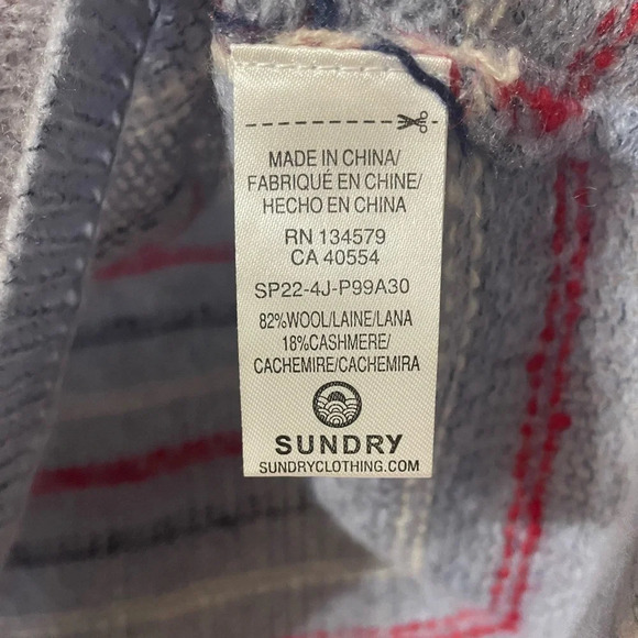 Sundry Anthropologie Cashmere and Wool Balloon Sleeve Striped Sweater Size L - Picture 8 of 9